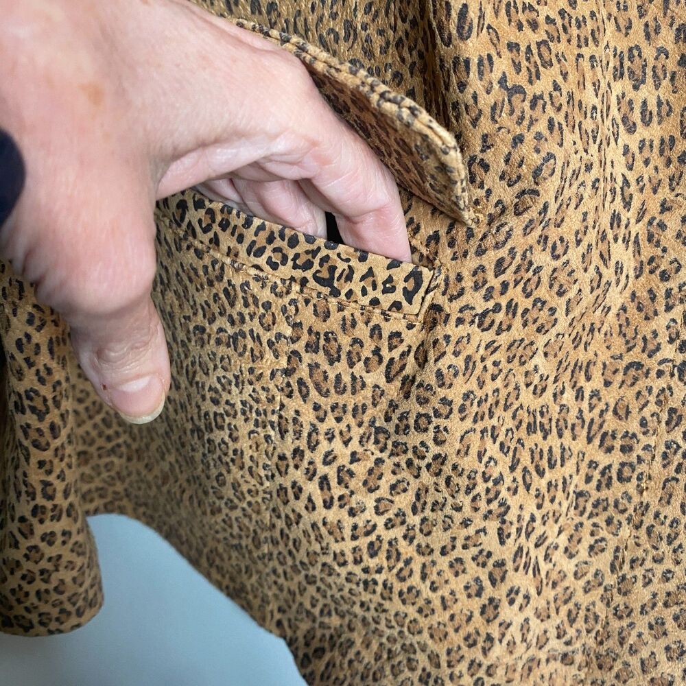 Live a Little LAL Leather Leopard Print Jacket Cuffed Sleeves Lined Womens 2X - Picture 3 of 12